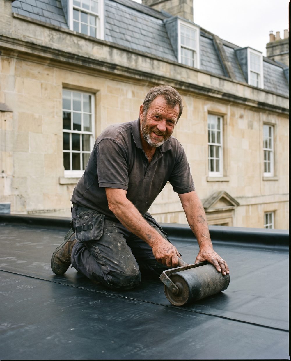 EPDM rubber flat roof being fitted on a Bath extension